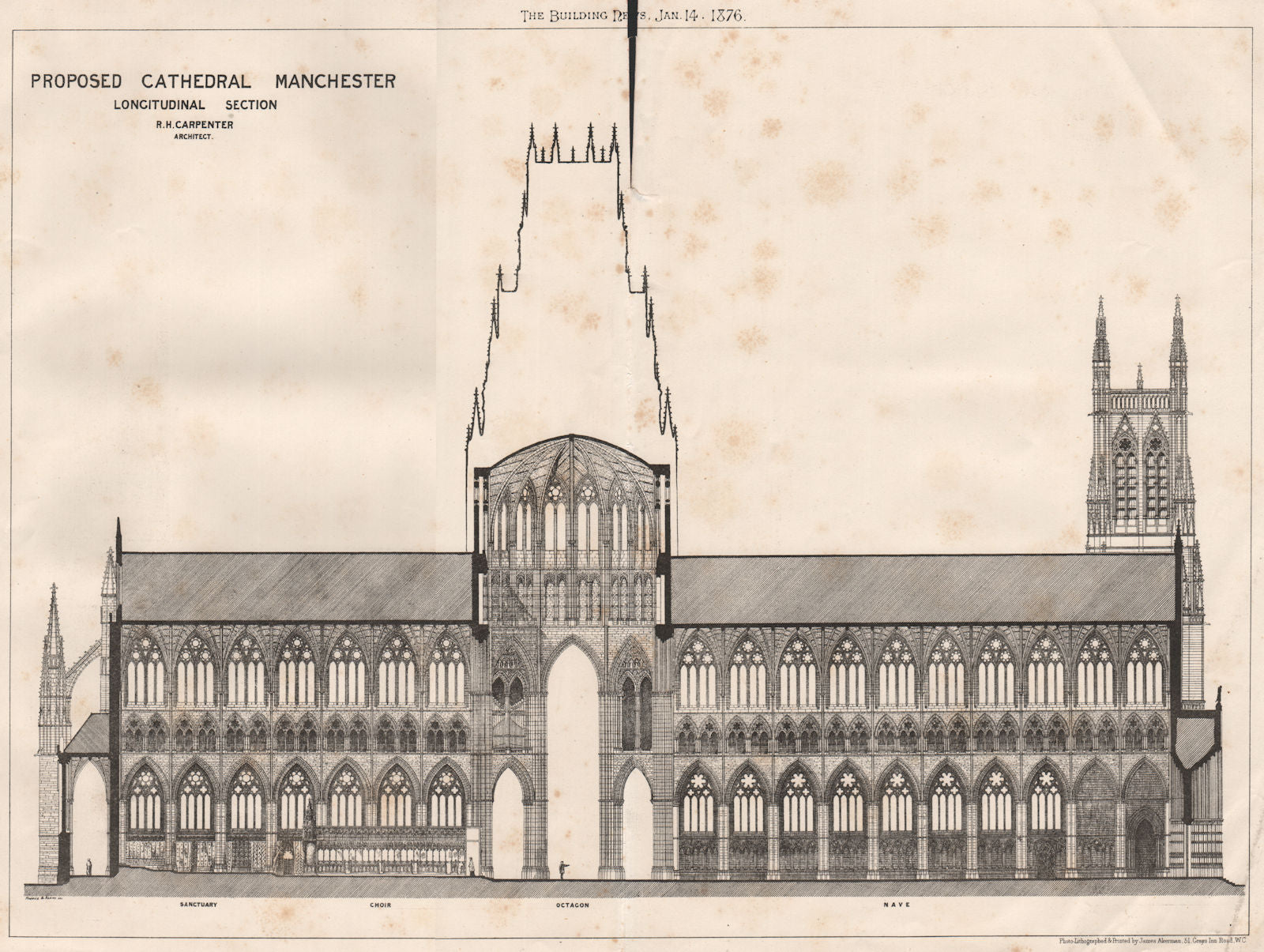Proposed Cathedral, Manchester, Longitudinal section; R.H. Carpenter Archt 1876